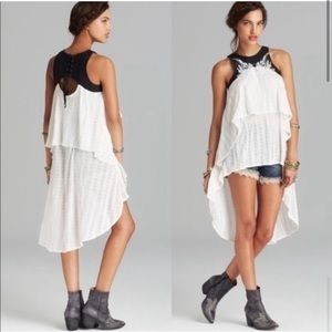 Free People dark night runaway ruffle leather tunic size Small